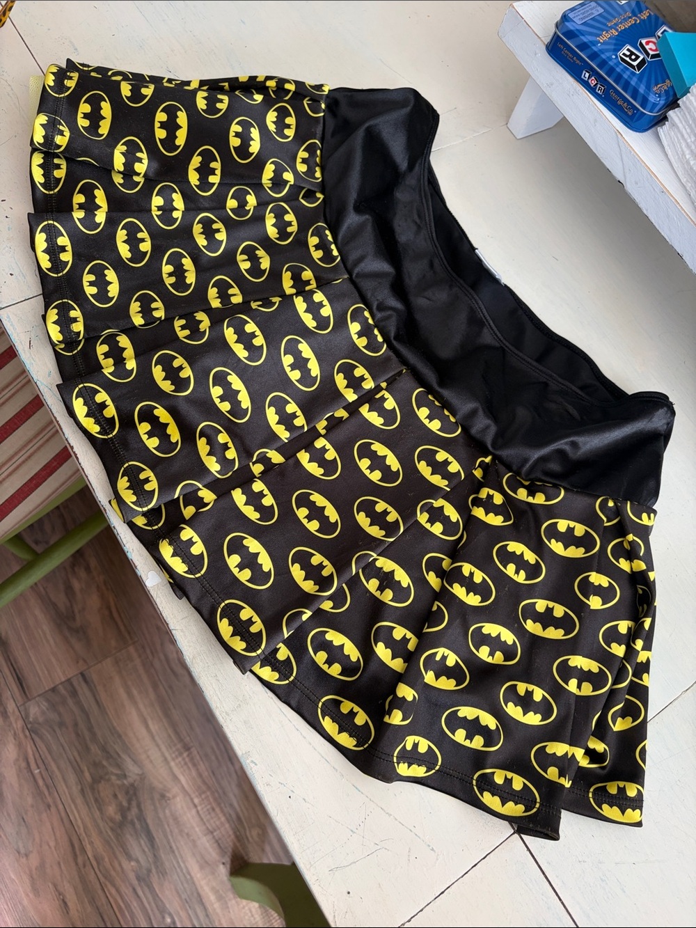 Black and Yellow Batman Print Pleated Mini Skirt costume Halloween